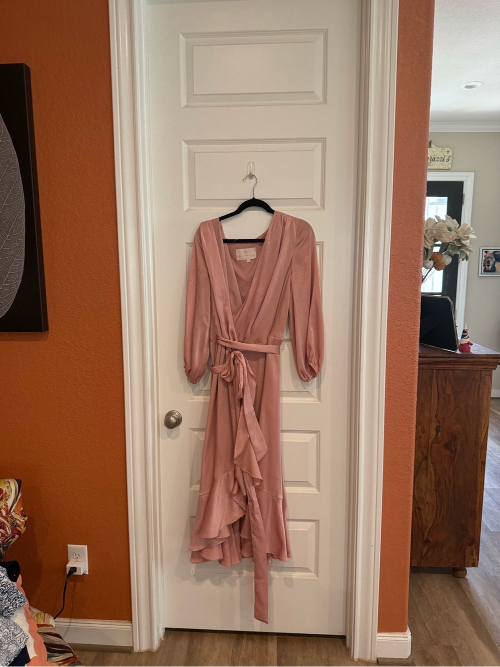 Gal Meets Glam Dusty Rose Wrap Midi Dress with Ruffle Detail